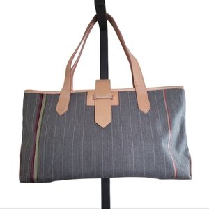 Paul Smith Tote Grey Striped Leather Accents